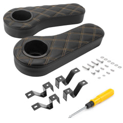 NOKINS Golf Cart Armrest with Cup Holder | No Drilling, Stainless Steel | Fits 1" Square Tube, EZGO/Club Car/Yamaha | Diamond Black