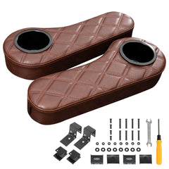 NOKINS Flip Hinged Rear Armrest with Cup Holder | No Drilling | Fits 1" Square Tube, EZGO/Club Car/Yamaha | Brown&Brown 8438