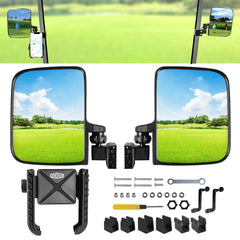 NOKINS 2-in-1 Golf Cart Side Mirrors & Phone Holder | No Drilling | Fits Club Car, EZGO TXT RXV, Yamaha | 0.75"/1"/1.25" Square Tube | 180° Adjustable