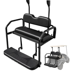 NOKINS Golf Cart Rear Seat Kit, Back Flip Seat for Club Car Precedent/Tempo/Onward 2004-Up, 1.25-Inch Square Steel Frame, Integrated Seat Belt Mounts, UV-Resistant, High-Density Foam Padding(Black)