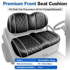 NOKINS Golf Cart Front Seat Kit | Fits Club Car Precedent 2012+/Tempo/Onward | Seat Back & Bottom, Black&White Piping