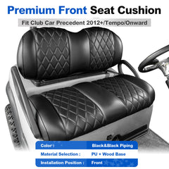 NOKINS Golf Cart Front Seat Kit | Fits Club Car Precedent 2012+/Tempo/Onward | Seat Back & Bottom, Black&Black Piping