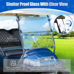 NOKINS 5MM Thick Golf Cart Windshield | Fits Club Car Precedent/Tempo 04-Up (Gas/Electric) | Clear, Anti-Impact, Easy-Install