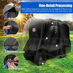 NOKINS 420D Waterproof Golf Cart Cover | 2+2 Seater | Fits Yamaha Drive/Drive 2 | Windproof, Double Zipper Doors, Black