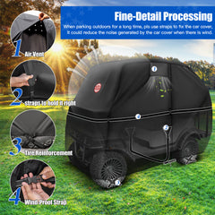 NOKINS 420D Waterproof Golf Cart Cover | 2+2 Seater | Fits EZGO/Club Car | Windproof, Double Zipper Doors, Black