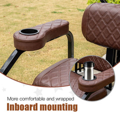 NOKINS Flip Hinged Rear Armrest with Cup Holder | No Drilling | Fits 1" Square Tube, EZGO/Club Car/Yamaha | Brown&Brown 8438