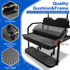 NOKINS Golf Cart Black Rear Flip Seat Kit for Club Car Precedent/Tempo/Onward 2004-Up | 1.25 Inch Steel Frame