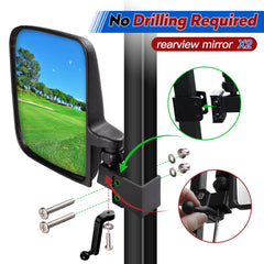 NOKINS No-Drilling Golf Cart Side Mirrors | Folding, 180° Adjustable HD Glass | Fits Club Car, EZGO TXT/RXV, Yamaha | 0.75"/1"/1.25" Square Tubes