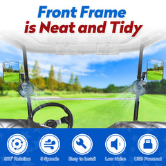 NOKINS No Drilling Golf Cart Mirrors & Fans | 2-Pack | Fits 0.75"/1"/1.25" Square Tube, Club Car/EZGO/Yamaha | 180° Adjustable