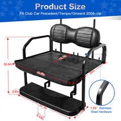 NOKINS Golf Cart Premium Rear Seat Kit, Back Flip Seat for Club Car Precedent/Tempo/Onward 2004-Up, 1.25-Inch Square Steel Frame, Integrated Seat Belt Mounts, UV-Resistant(Black)