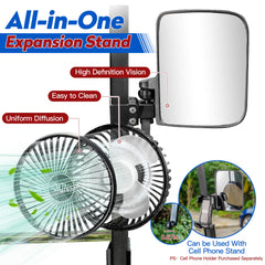 NOKINS No Drilling Golf Cart Mirrors & Fans | 2-Pack | Fits 0.75"/1"/1.25" Square Tube, Club Car/EZGO/Yamaha | 180° Adjustable