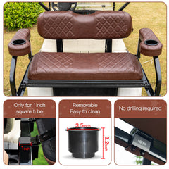 NOKINS Flip Hinged Rear Armrest with Cup Holder | No Drilling | Fits 1" Square Tube, EZGO/Club Car/Yamaha | Brown&Brown 8438