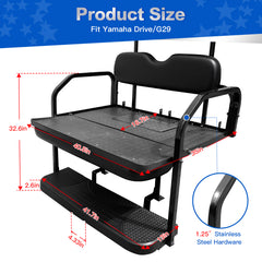 NOKINS Golf Cart Rear Seat Kit, Back Flip Seat for Yamaha Drive/G29, 1.25-Inch Square Steel Frame, Integrated Seat Belt Mounts, UV-Resistant, High-Density Foam Padding(Black)