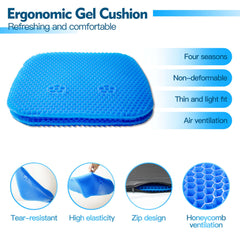 NOKINS Thick Gel Golf Cart Seat Cushion | 2-Pack, Blue | Honeycomb Breathable | Fits EZGO TXT/RXV/Club Car DS/Precedent/Yamaha