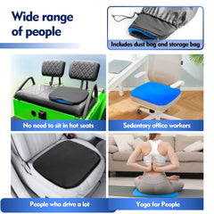 NOKINS Golf Cart Soft Gel Seat Cushion | Fits EZGO TXT/RXV, Club Car DS/Precedent, Yamaha | Thick, Breathable Honeycomb Design | Non-Slip Cover, Storage Bag (Blue, 1 PCS)