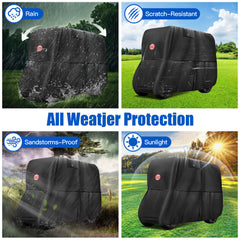 NOKINS 420D Waterproof Golf Cart Cover | 2+2 Seater | Fits Yamaha Drive/Drive 2 | Windproof, Double Zipper Doors, Black
