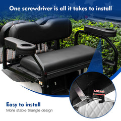 NOKINS Golf Cart Armrest with Cup Holder | Fits EZGO, Club Car, Yamaha & Most Carts | Stainless Steel Frame, No Drilling | Fits 1 1/4" Square Tube