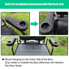 NOKINS Golf Cart Armrest with Cup Holder | No Drilling, Stainless Steel | Fits 1" Square Tube, EZGO/Club Car/Yamaha | Diamond Black