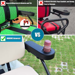 NOKINS No-Drill Golf Cart Armrest with Cup Holder | Sturdy Support Frame | Fits 1-1/4" Round Tube, Most Carts