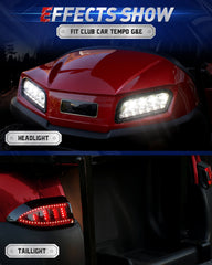 NOKINS Club Car Tempo LED Light Kit | Deluxe Headlights (Low/High Beam) | QC3.0 USB, Scanning Turn Signals, 20A Converter