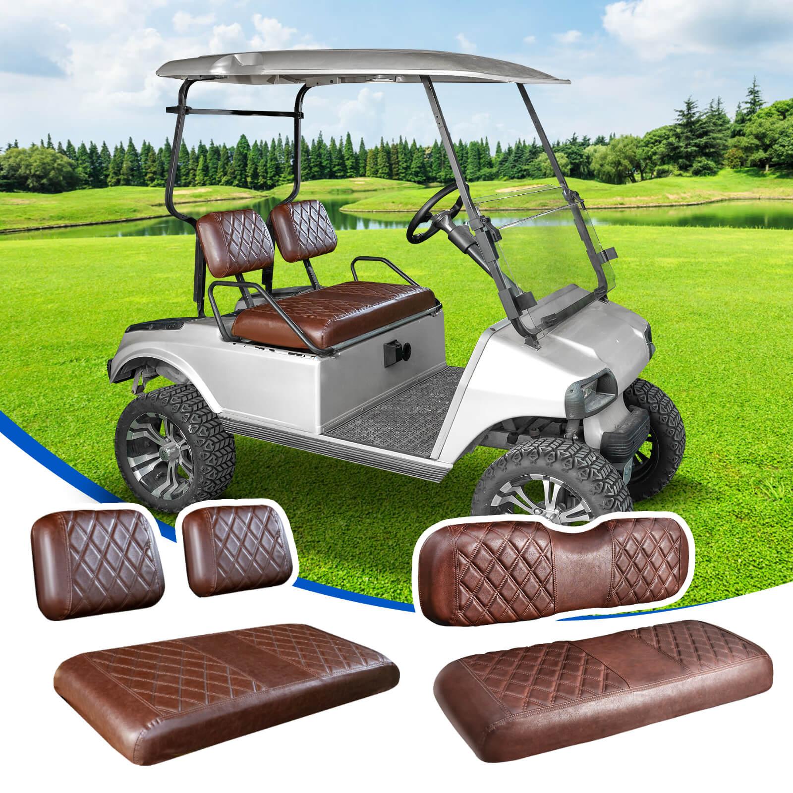 NOKINS 4PCS Golf Cart Seat Covers | Front & Rear, Vinyl | Fits Club Car Precedent