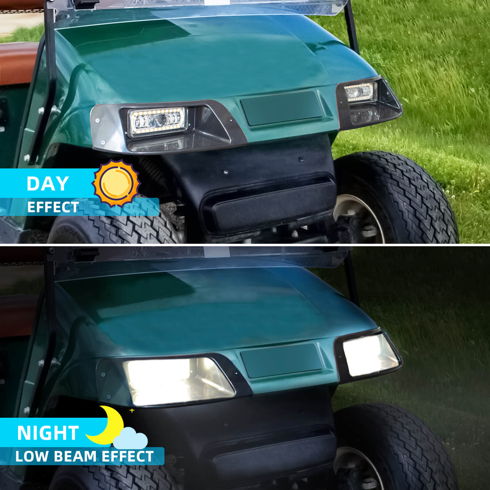 NOKINS Deluxe Plus LED Light Kit | Fits EZGO TXT 1996-2013 (Gas/Electric) | 20A DC Converter, USB, Low/High Beam, DRL, Brake Switch