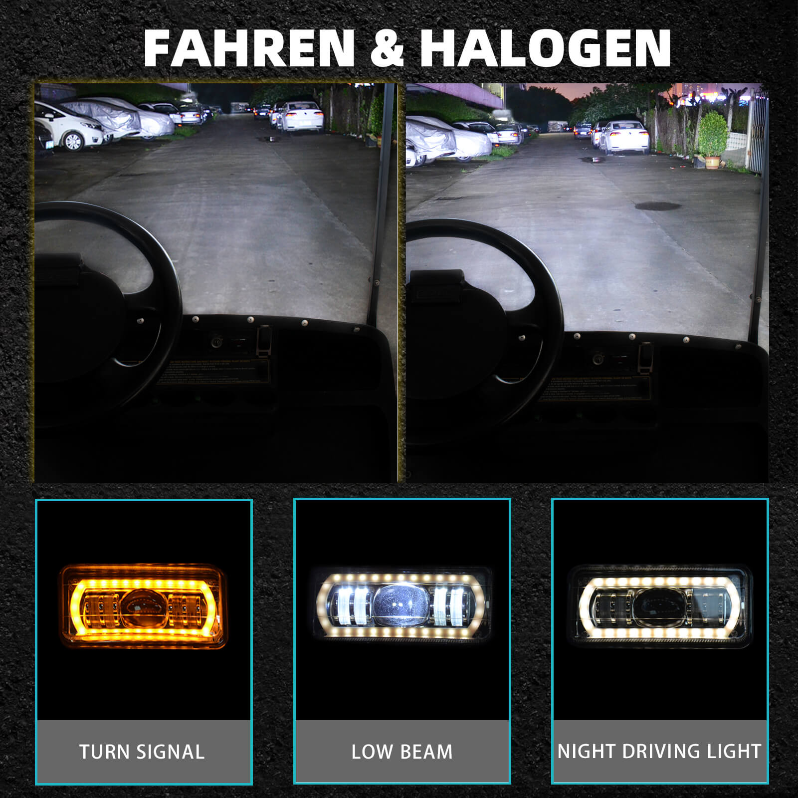 NOKINS Deluxe Plus LED Light Kit | Fits EZGO TXT 1996-2013 (Gas/Electric) | 20A DC Converter, USB, Low/High Beam, DRL, Brake Switch