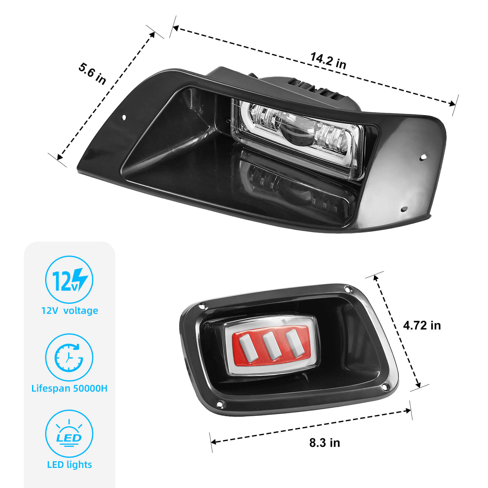 NOKINS Deluxe Plus LED Light Kit | Fits EZGO TXT 1996-2013 (Gas/Electric) | 20A DC Converter, USB, Low/High Beam, DRL, Brake Switch