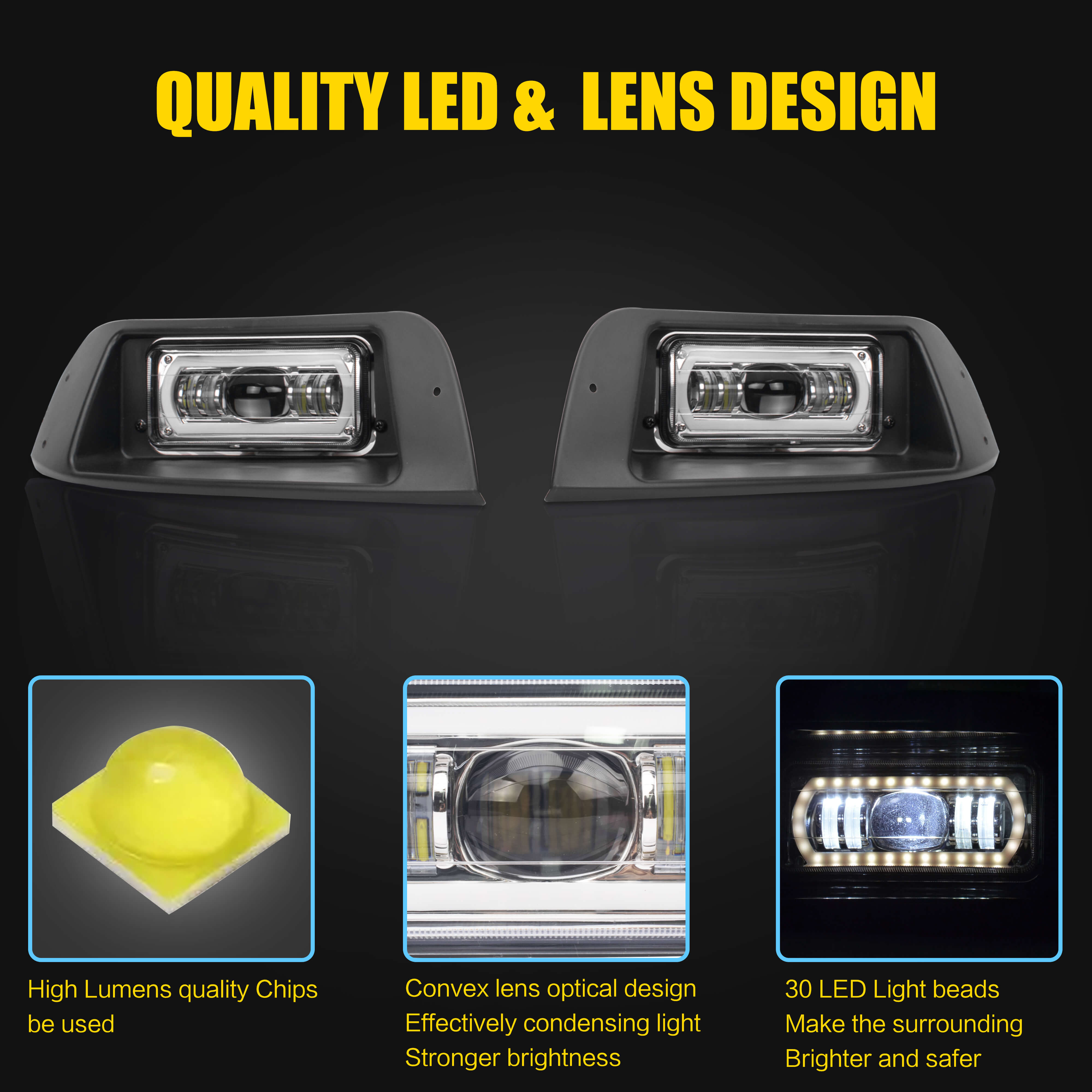 NOKINS Deluxe Plus LED Light Kit | Fits EZGO TXT 1996-2013 (Gas/Electric) | 20A DC Converter, USB, Low/High Beam, DRL, Brake Switch