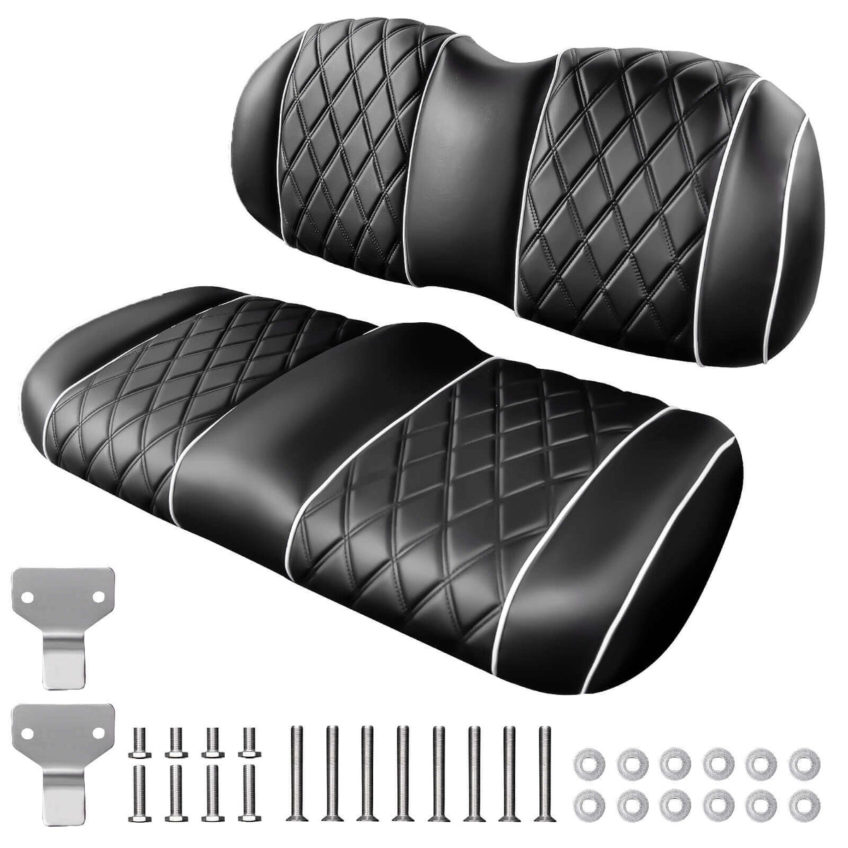 NOKINS Golf Cart Front Seat Kit | Fits Club Car Precedent 2012+/Tempo/Onward | Seat Back & Bottom, Black&White Piping
