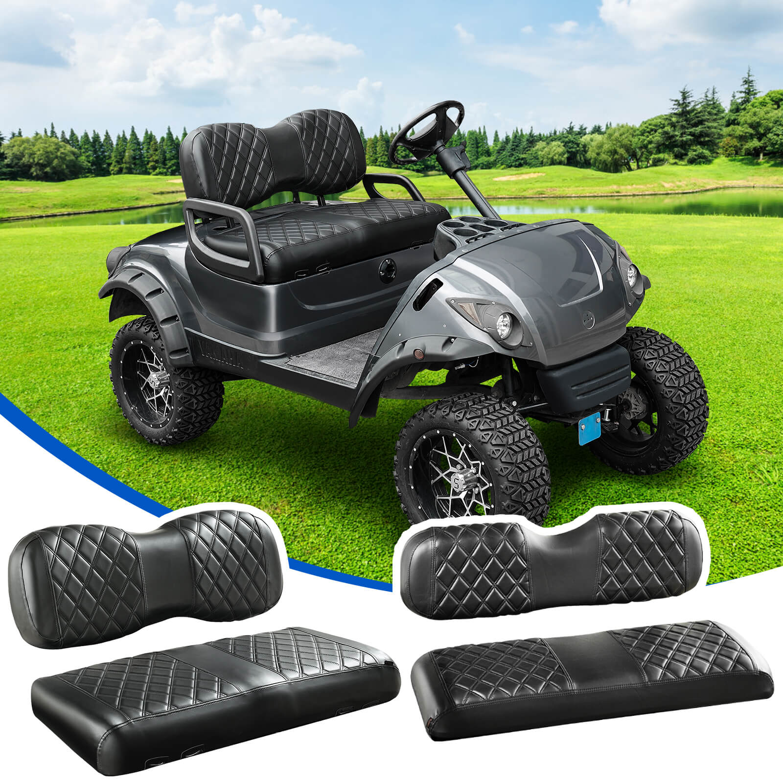 NOKINS 4PCS Golf Cart Seat Covers | Front & Rear, Vinyl | Fits Club Car Precedent