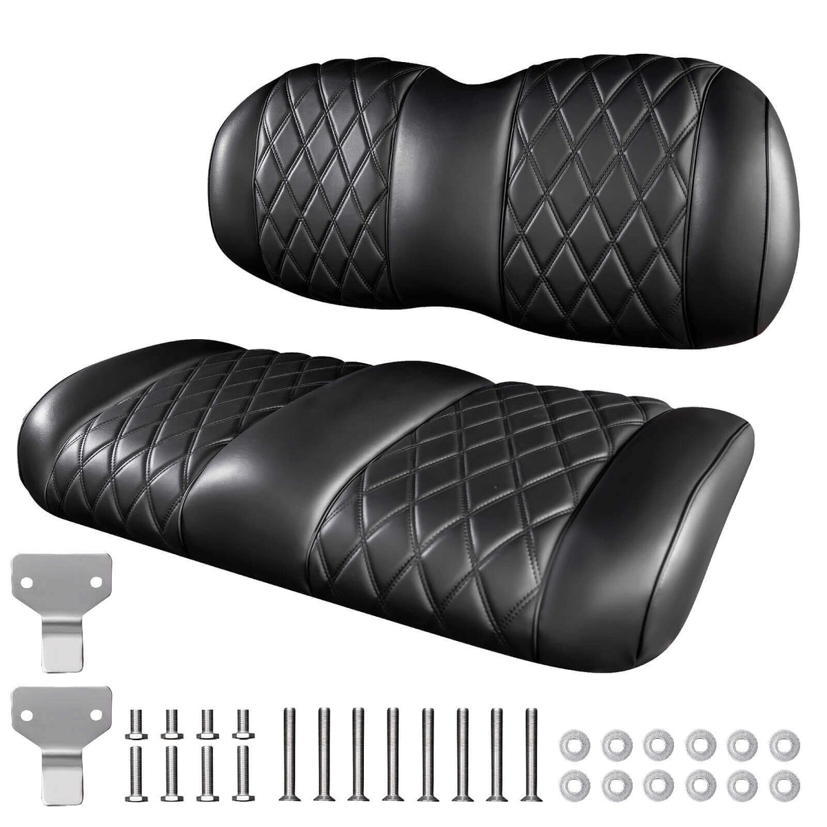 NOKINS Golf Cart Front Seat Kit | Fits Club Car Precedent 2012+/Tempo/Onward | Seat Back & Bottom, Black&Black Piping
