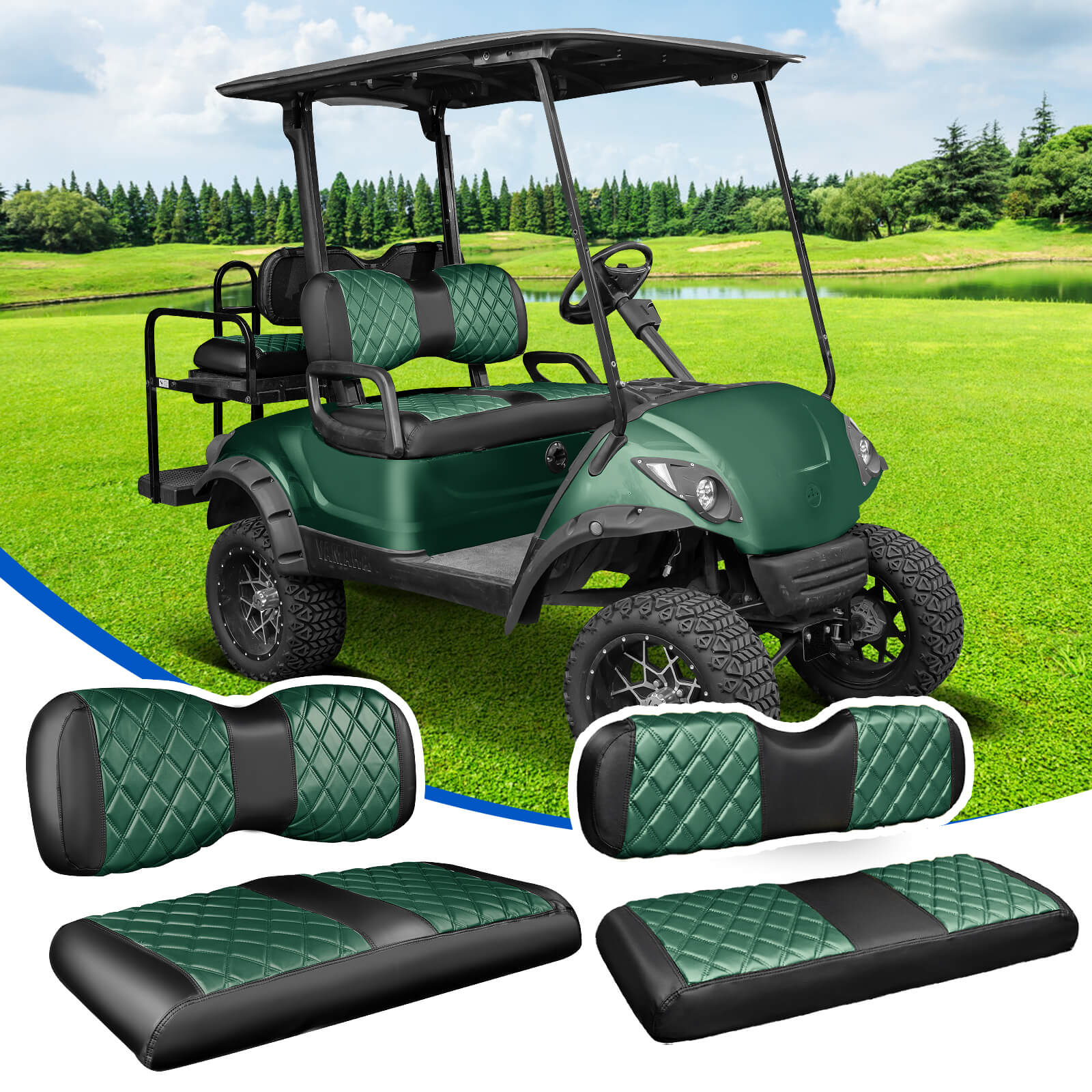 NOKINS 4PCS Golf Cart Seat Covers | Front & Rear, Vinyl | Fits Club Car Precedent