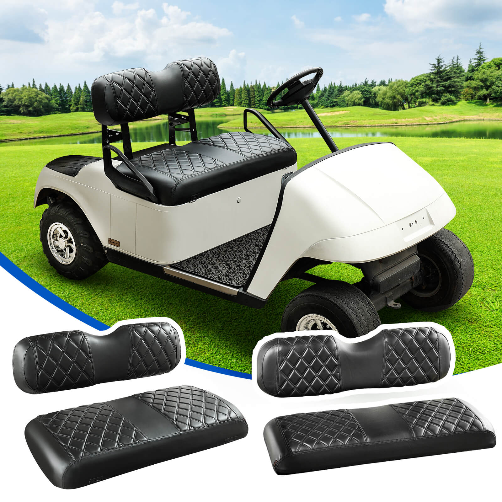 NOKINS 4PCS Golf Cart Seat Covers | Front & Rear, Vinyl | Fits Club Car Precedent