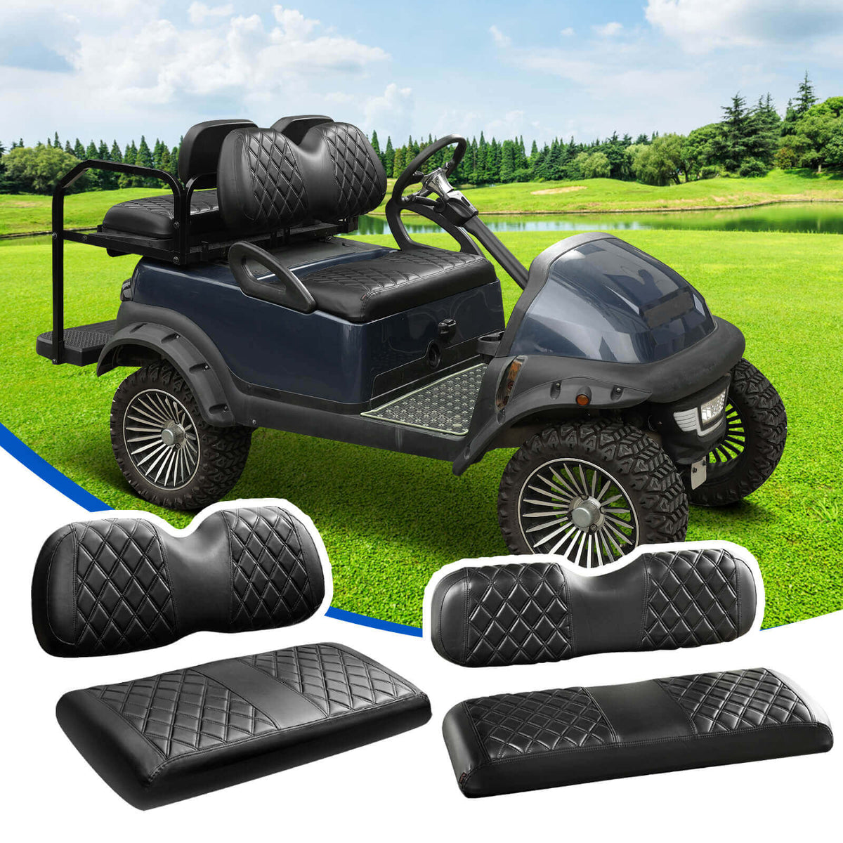 NOKINS 4PCS Golf Cart Seat Covers | Front & Rear, Vinyl | Fits Club Car Precedent