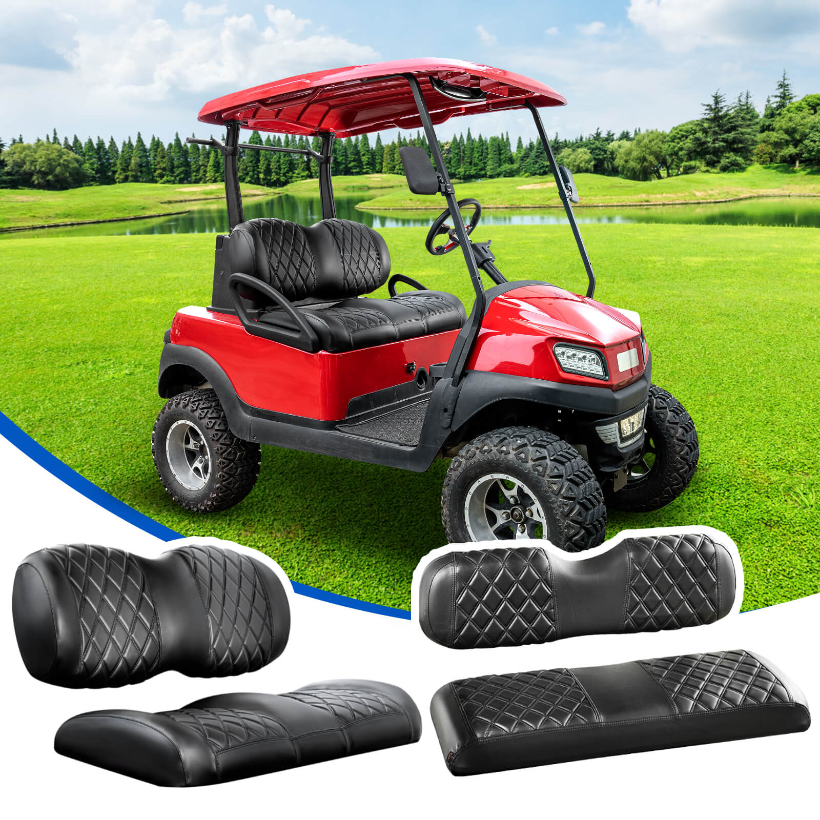 NOKINS 4PCS Golf Cart Seat Covers | Front & Rear, Vinyl | Fits Club Car Precedent