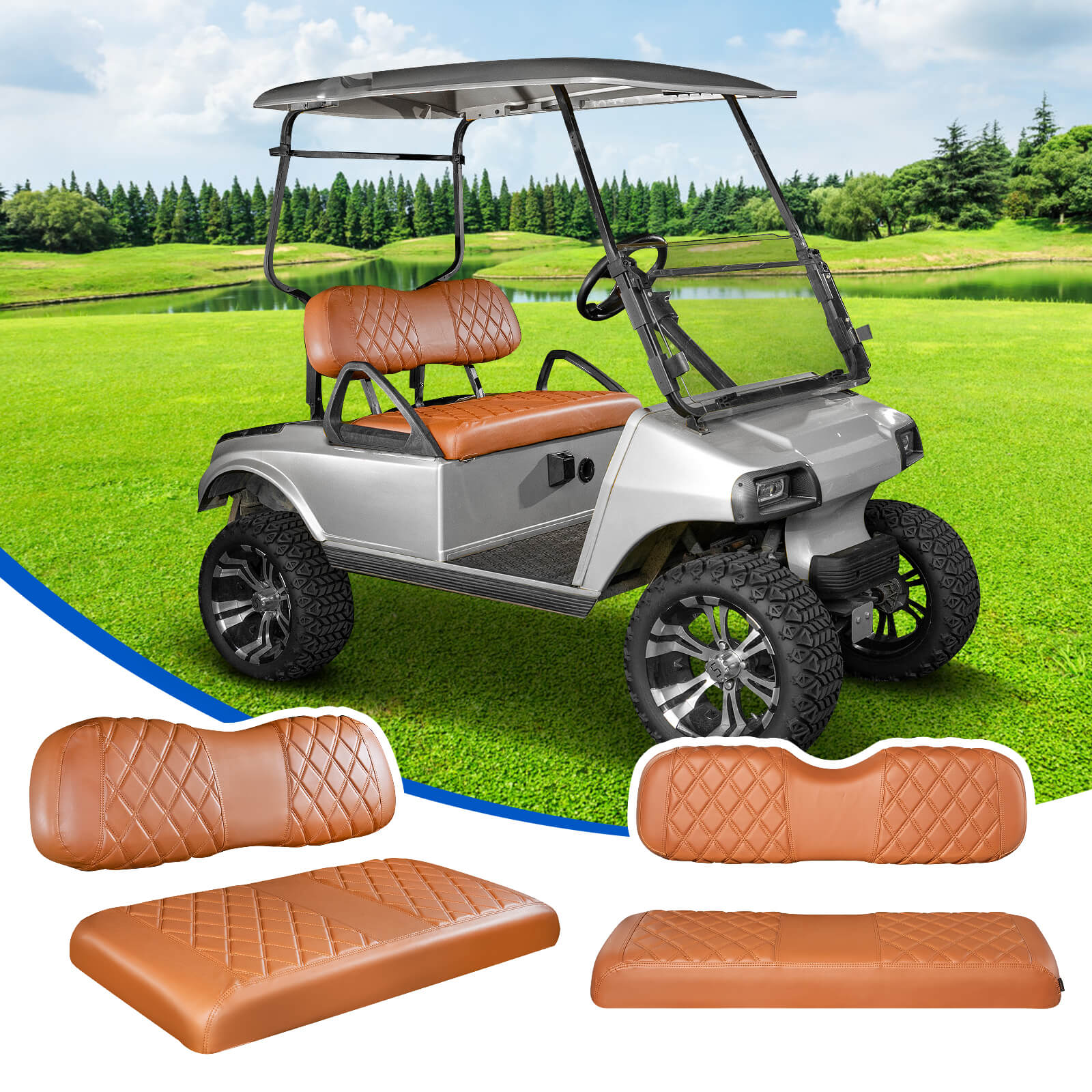 NOKINS 4PCS Golf Cart Seat Covers | Front & Rear, Vinyl | Fits Club Car Precedent