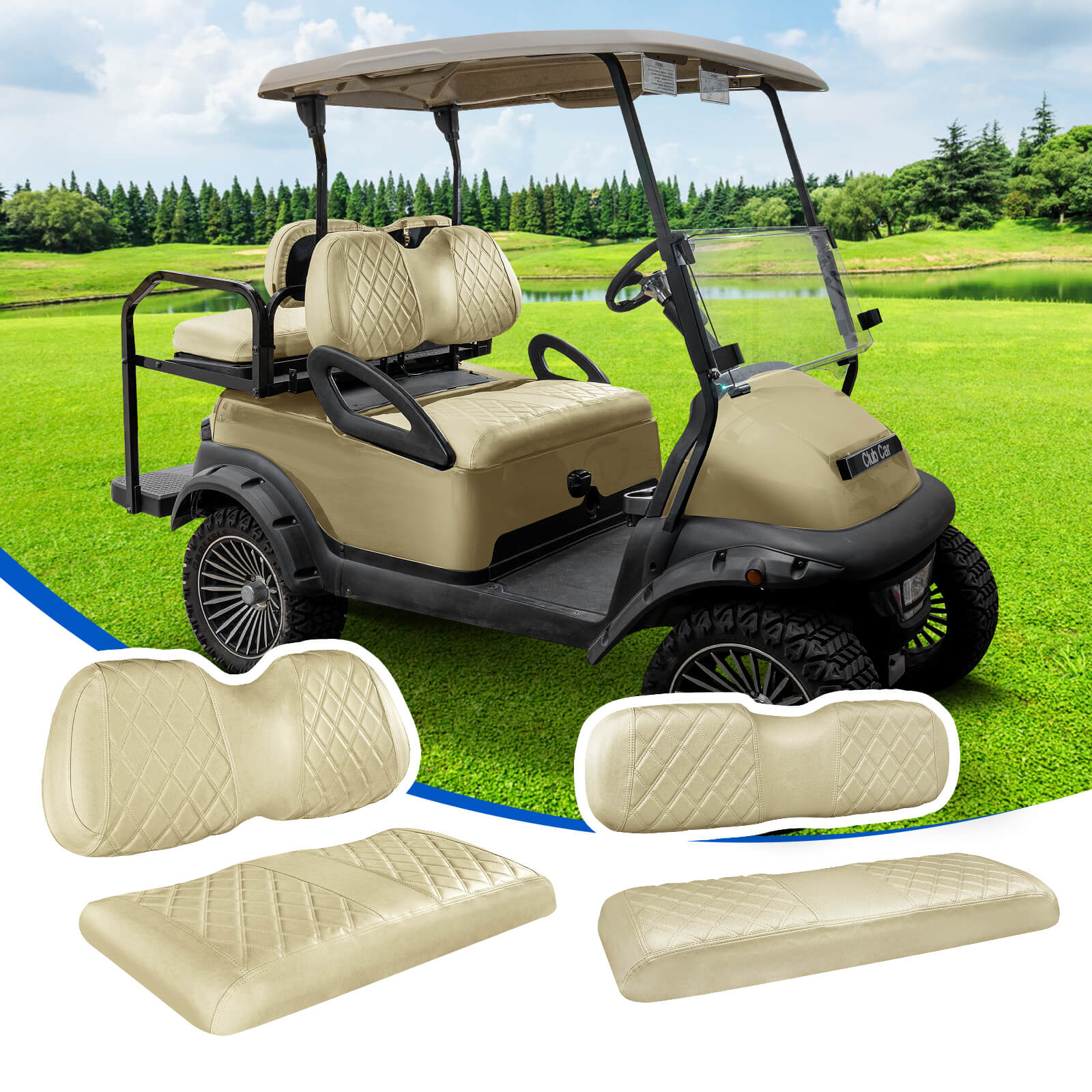 NOKINS 4PCS Golf Cart Seat Covers | Front & Rear, Vinyl | Fits Club Car Precedent