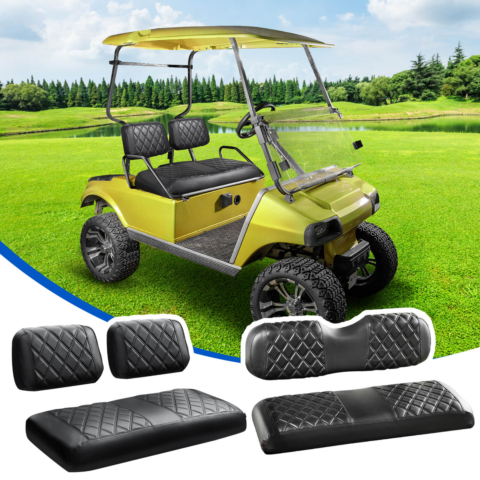 NOKINS 4PCS Golf Cart Seat Covers | Front & Rear, Vinyl | Fits Club Car Precedent