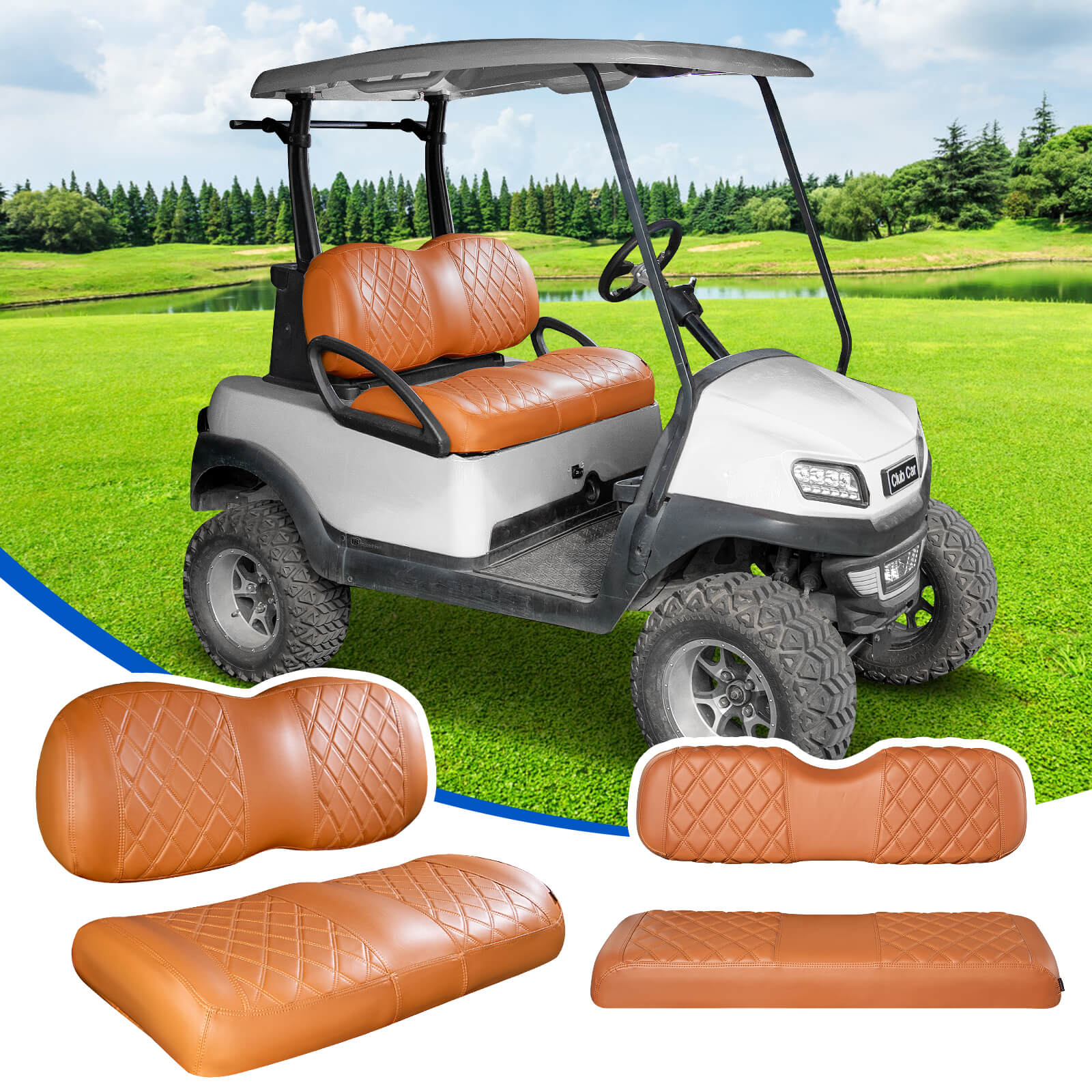 NOKINS 4PCS Golf Cart Seat Covers | Front & Rear, Vinyl | Fits Club Car Precedent