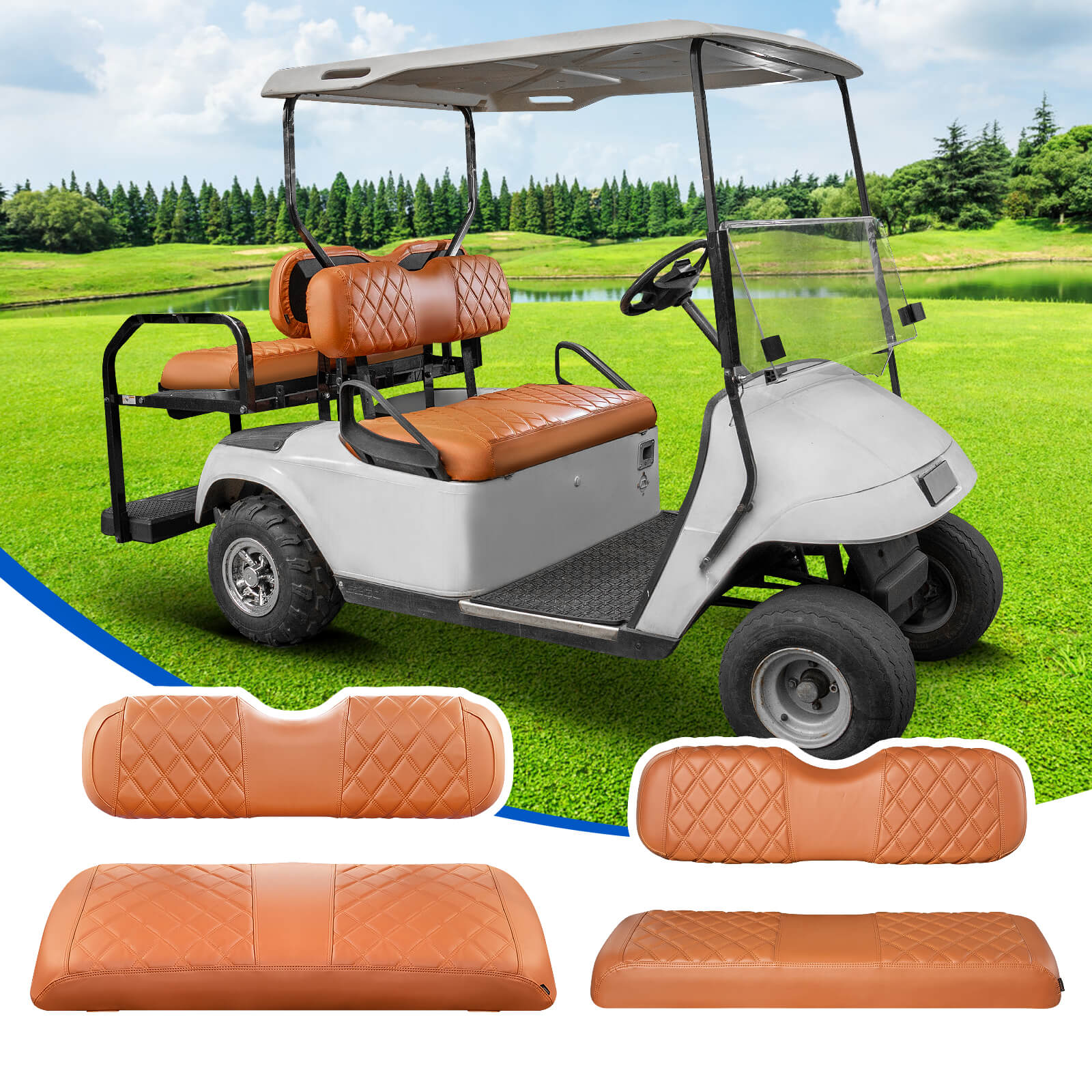 NOKINS 4PCS Golf Cart Seat Covers | Front & Rear, Vinyl | Fits Club Car Precedent