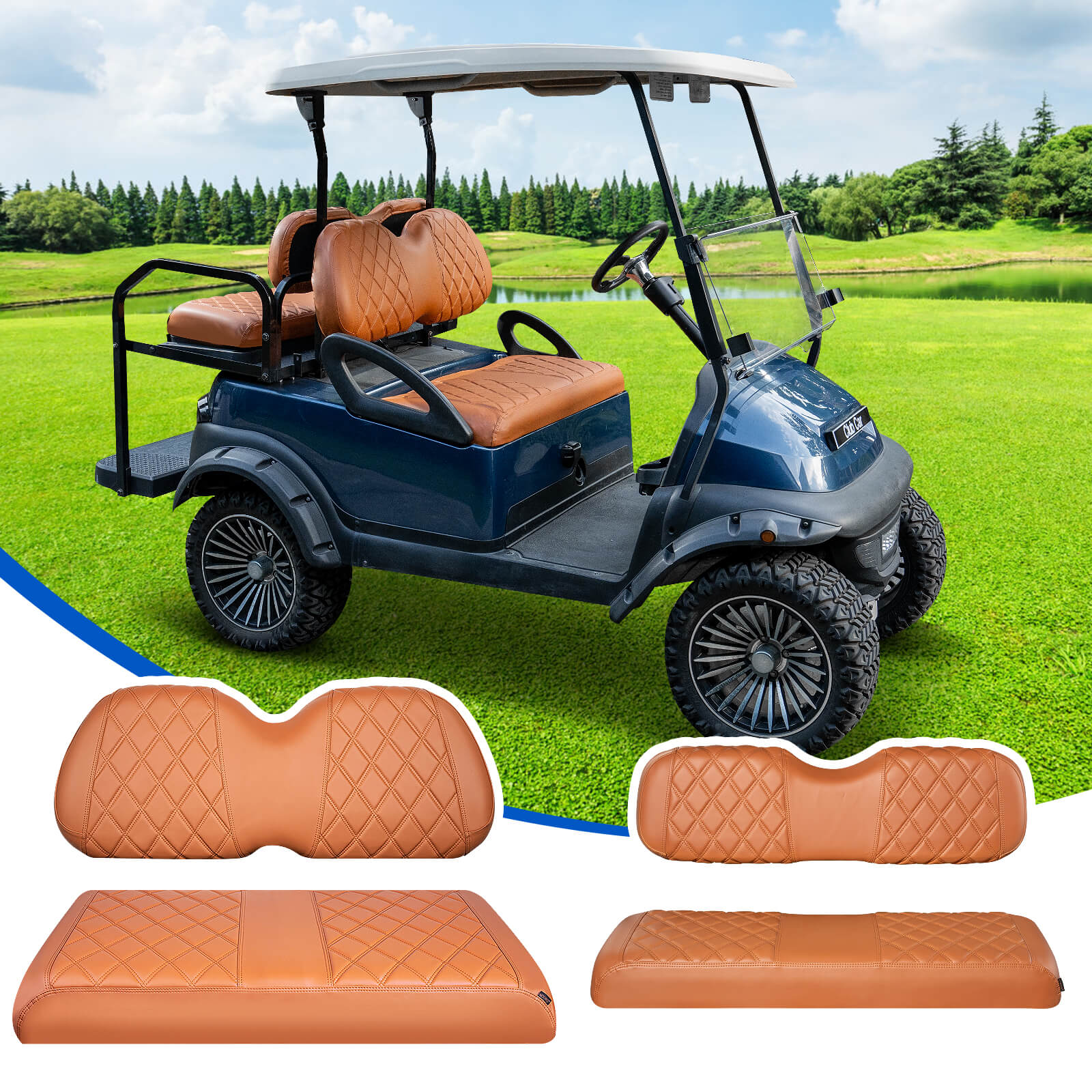 NOKINS 4PCS Golf Cart Seat Covers | Front & Rear, Vinyl | Fits Club Car Precedent