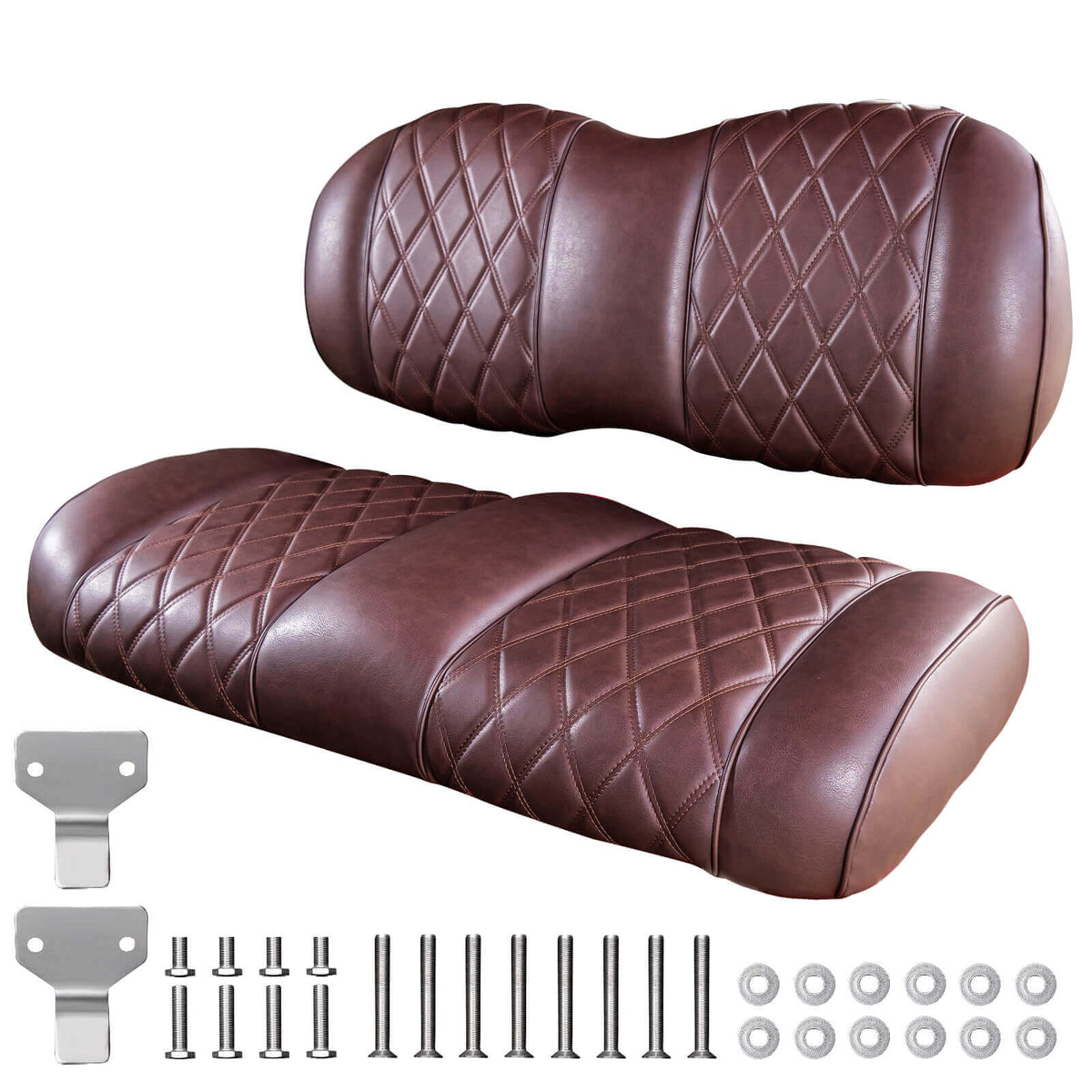 NOKINS Golf Cart Seat Kit Fit Club Car Precedent 2012+/Tempo/Onward, Premium Front Seat Cushion Including Seat Back&Bottom Assembly(Brown&Brown 8438)
