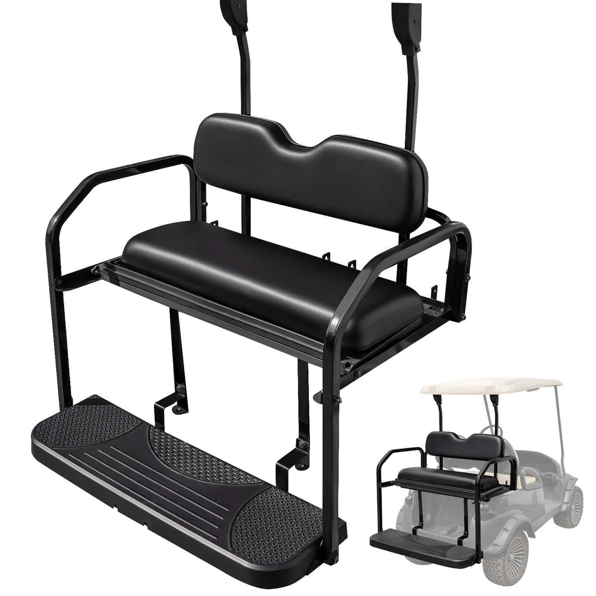 NOKINS Golf Cart Black Rear Flip Seat Kit for Club Car Precedent/Tempo/Onward 2004-Up | 1.25 Inch Steel Frame