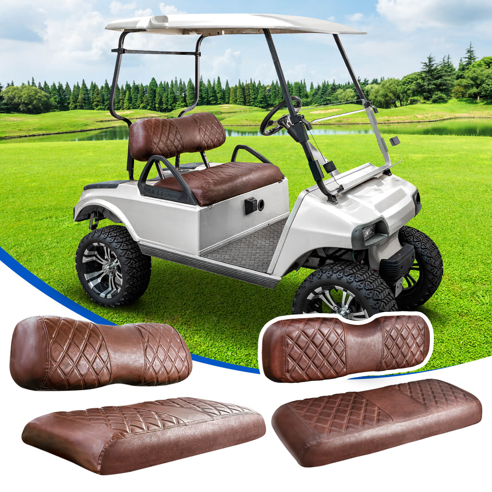 NOKINS 4PCS Golf Cart Seat Covers | Front & Rear, Vinyl | Fits Club Car Precedent