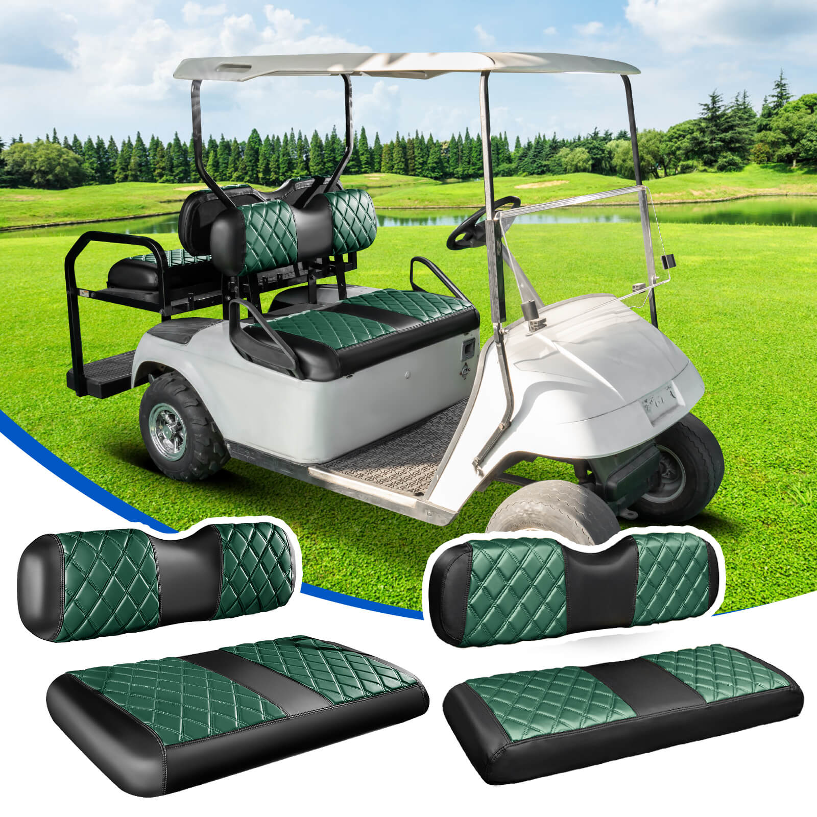 NOKINS 4PCS Golf Cart Seat Covers | Front & Rear, Vinyl | Fits Club Car Precedent