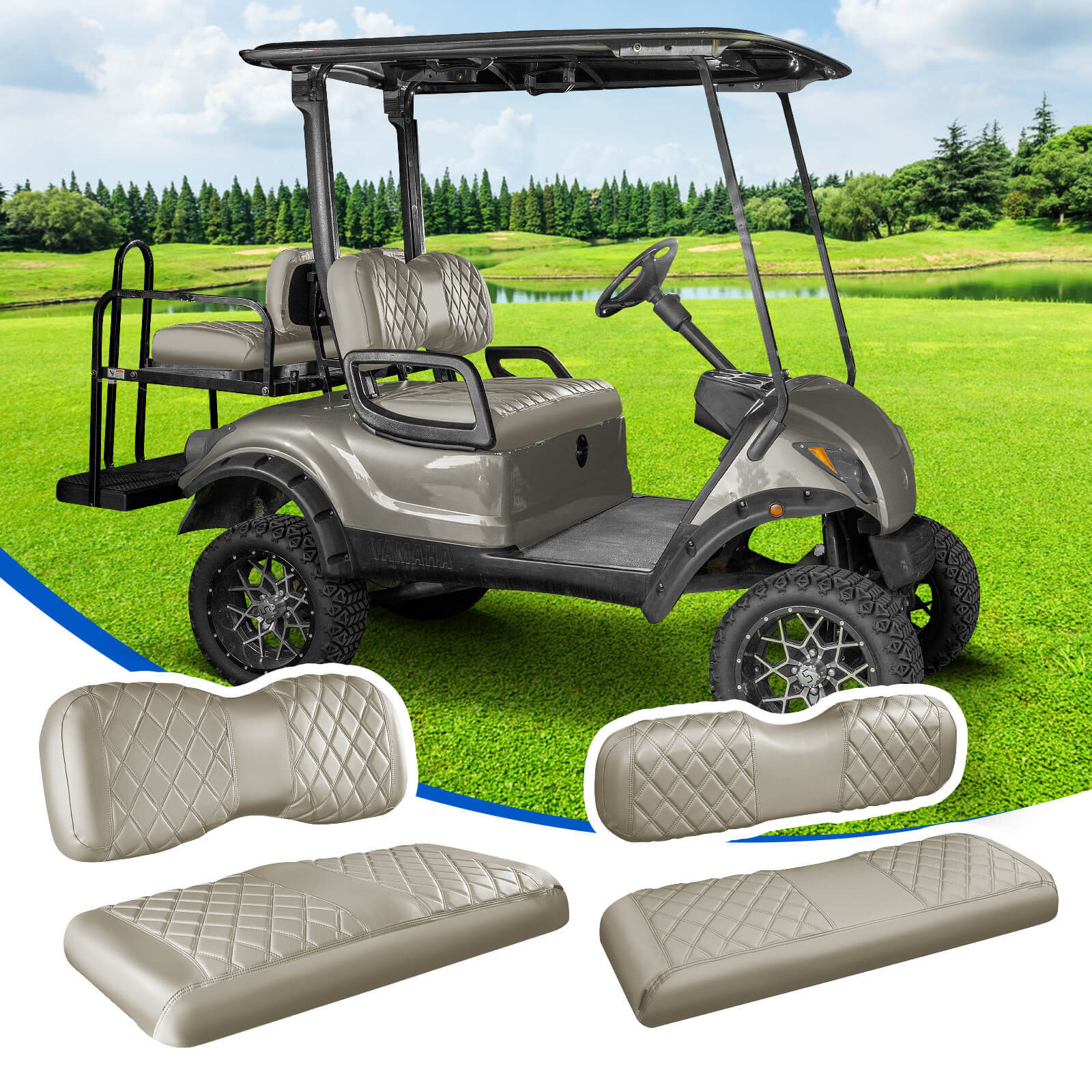 NOKINS 4PCS Golf Cart Seat Covers | Front & Rear, Vinyl | Fits Club Car Precedent