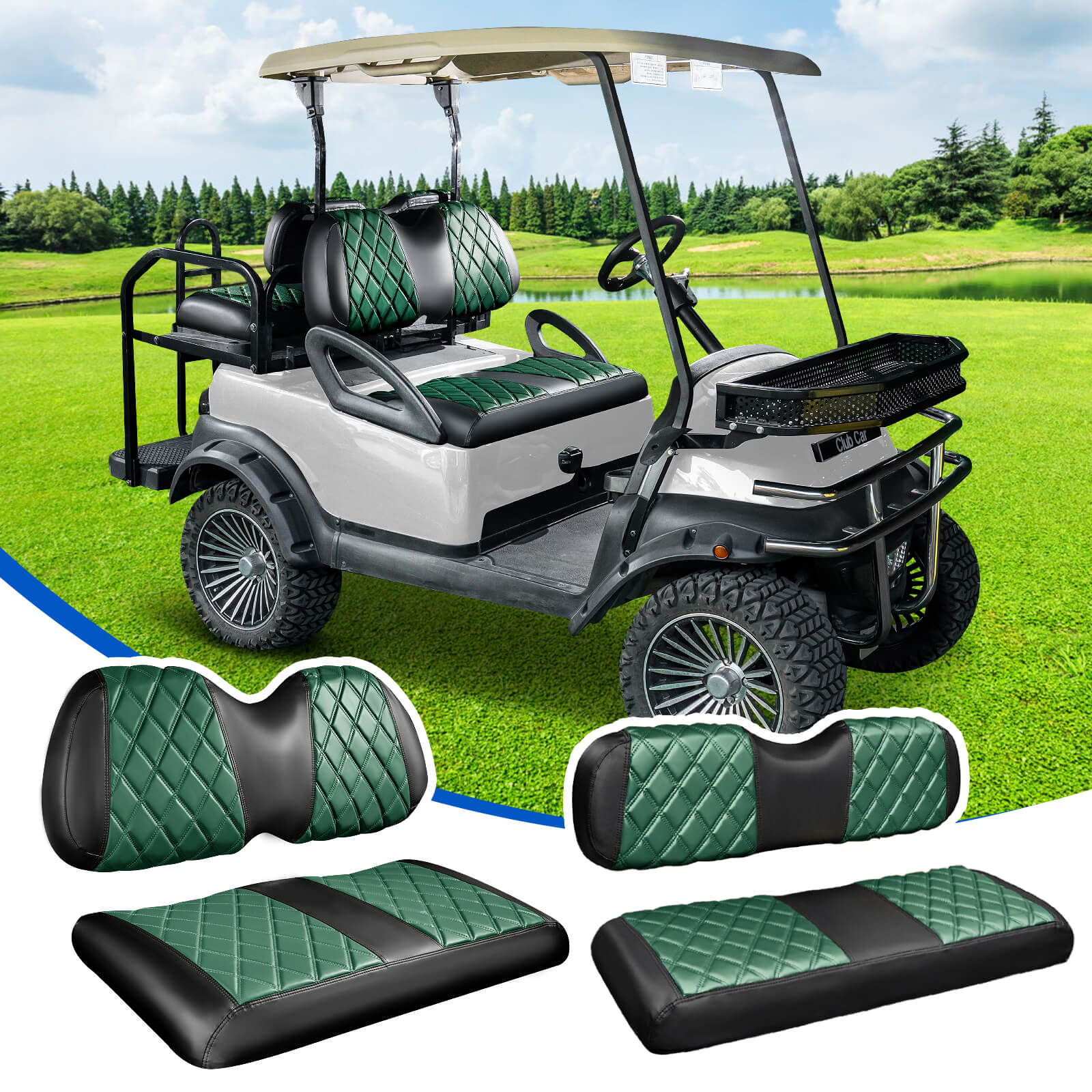NOKINS 4PCS Golf Cart Seat Covers | Front & Rear, Vinyl | Fits Club Car Precedent