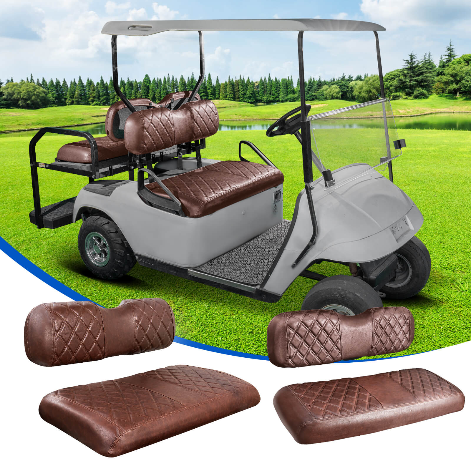 NOKINS 4PCS Golf Cart Seat Covers | Front & Rear, Vinyl | Fits Club Car Precedent