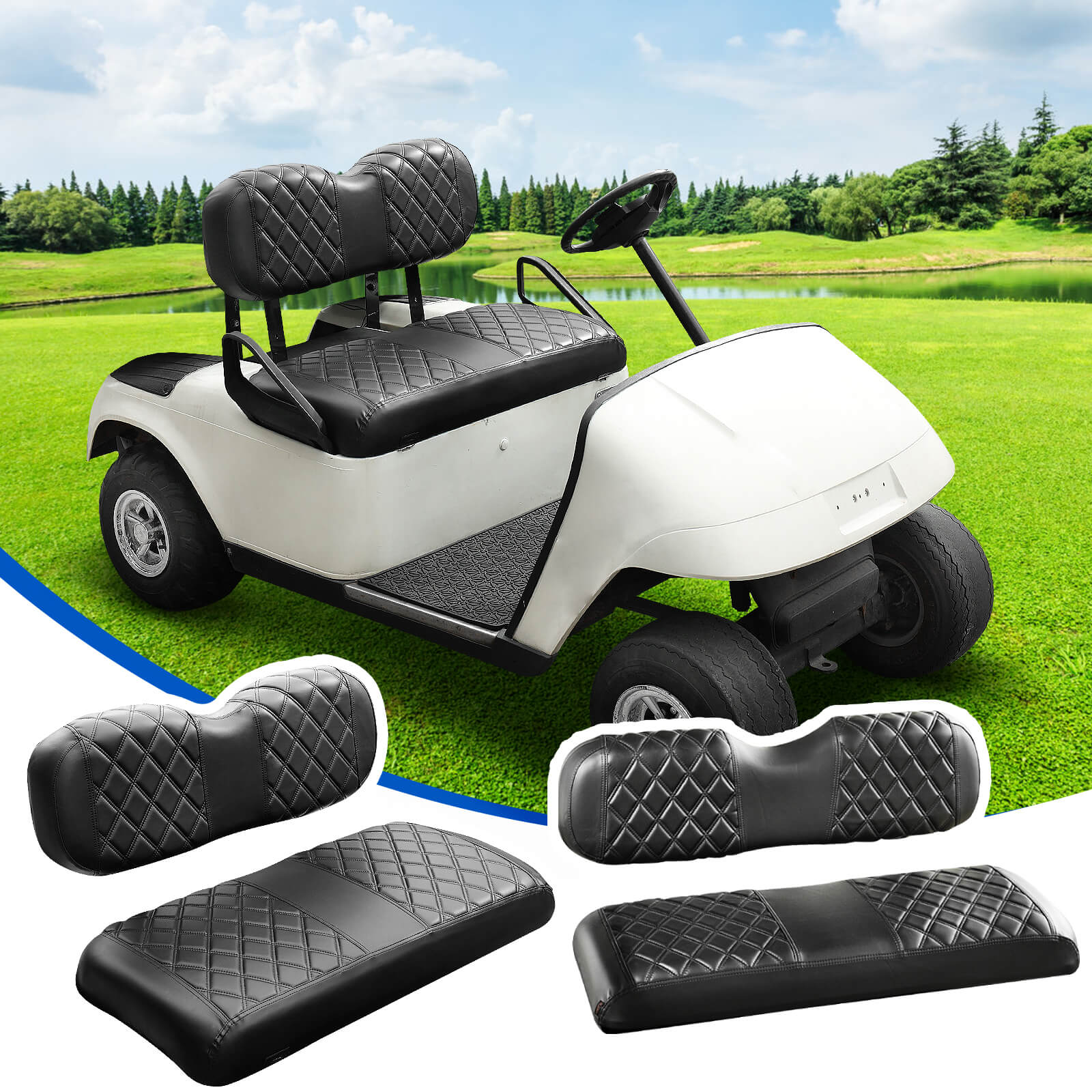 NOKINS 4PCS Golf Cart Seat Covers | Front & Rear, Vinyl | Fits Club Car Precedent
